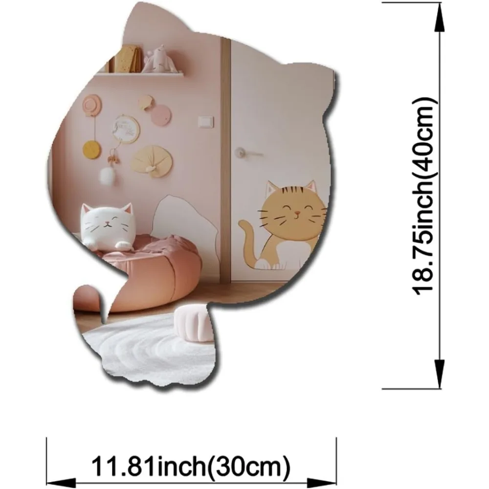 Cat Acrylic Mirror Sticker Non-Glass Shatterproof Mirror Wall Decoration Mirror Decal for Display Cabinet Home Room Decoration