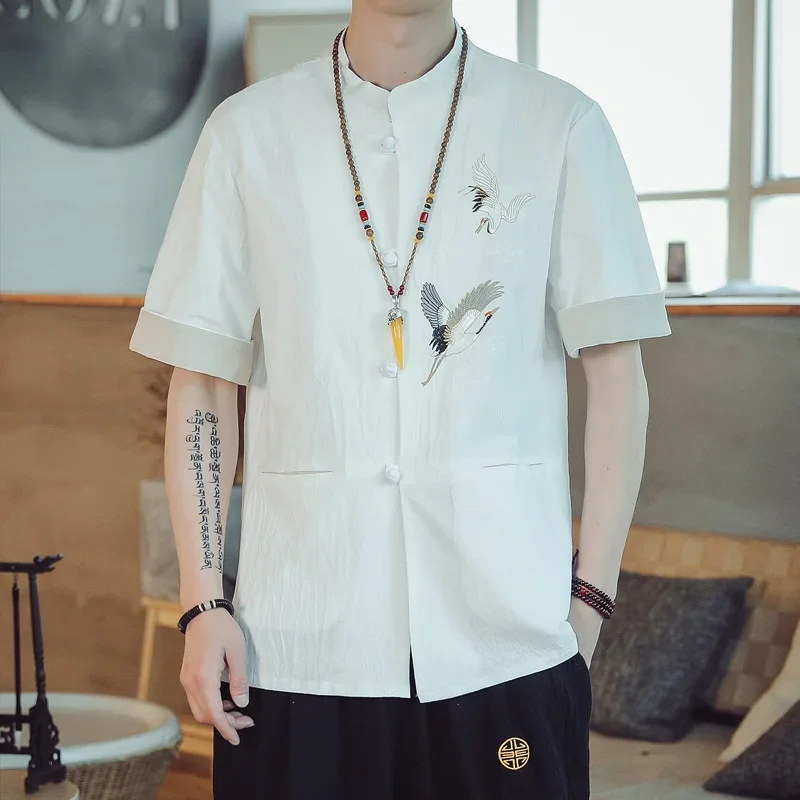 Vestuário Chinês Tradicional para Homens, Hanfu Tee Tops, Blusa Kung Fu, T-Shirt de Linho Japonês, Roupas Asiáticas Orientais, 11051