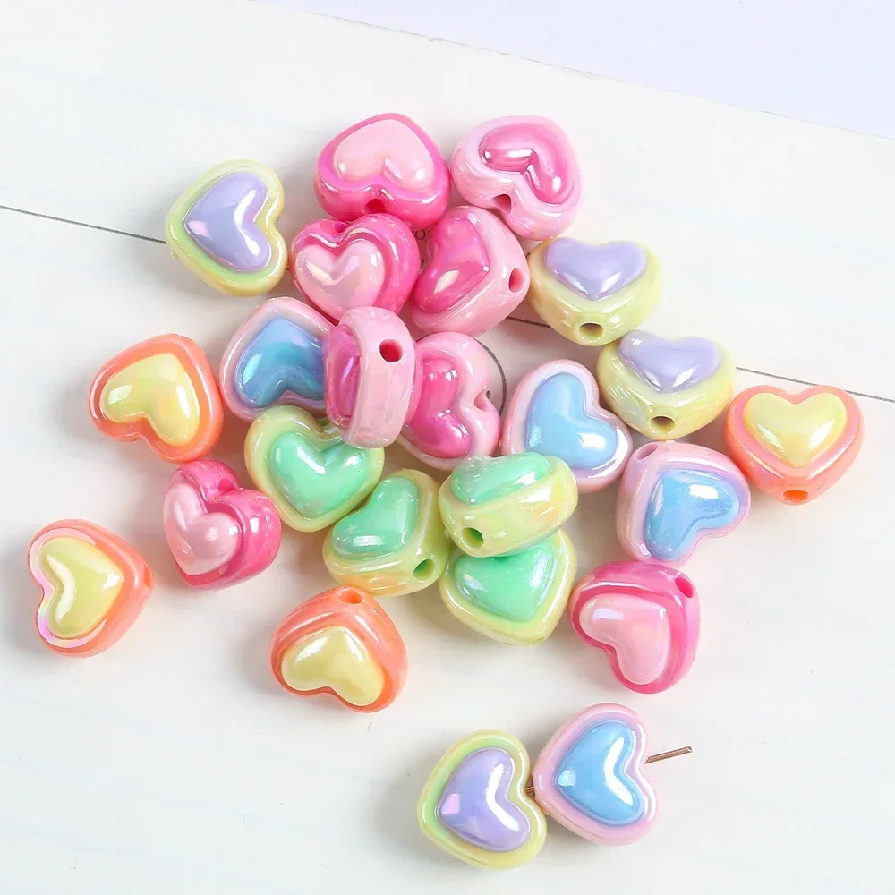 10pcs/set Acrylic AB Dazzle Love Heart Star Loose Beads Two Color Bracelet Keychain Pendant DIY Jewelry Making Accessories