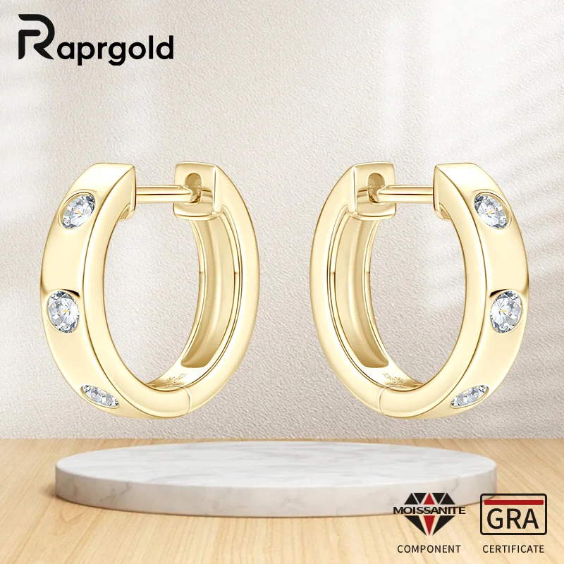 

RAPRGOLD Full Round Cut 2.5mm Moissanite Classic Hoop Earrings for Women Real S925 Sterling Silver Fine Jewelry Gifts Pendientes