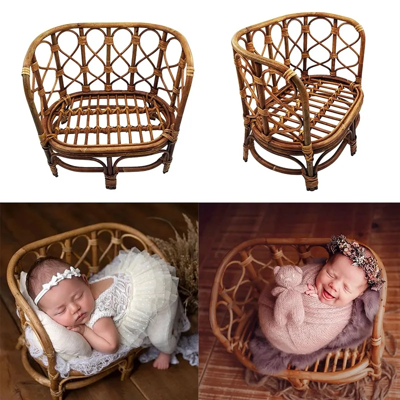 

Baby Bamboo Bench Newborn Photography Props Purely Handmade Bamboo Bed Rattan Basket Chair Studio Baby Photoshoot Accessories