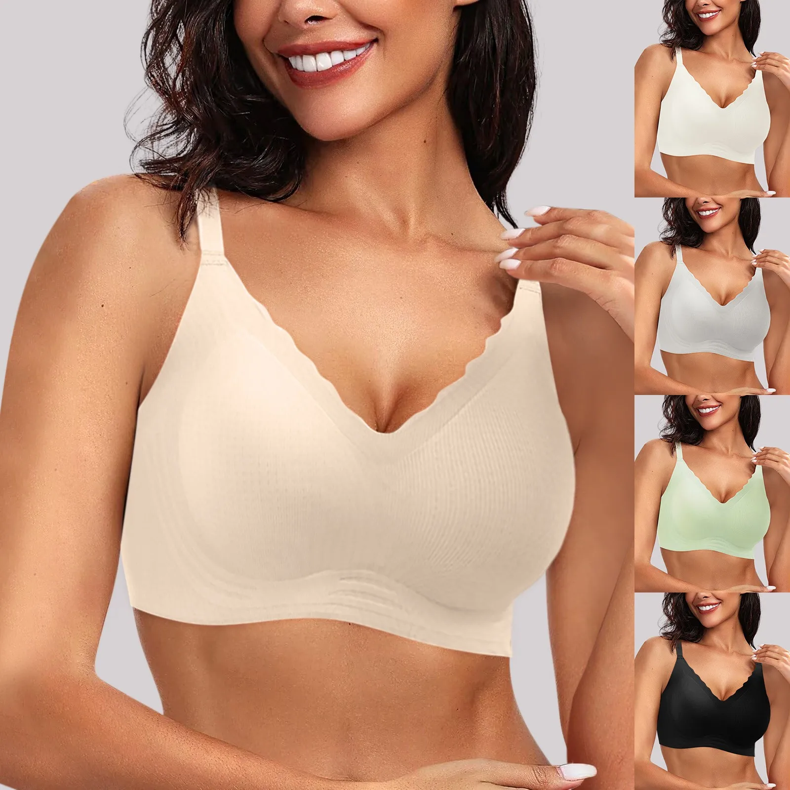 

Womens Seamless Bras No Underwire Scalloped Push Up Bras Soft Wireless Comfort Bralettes Full Coverage Wireless Bra for Women