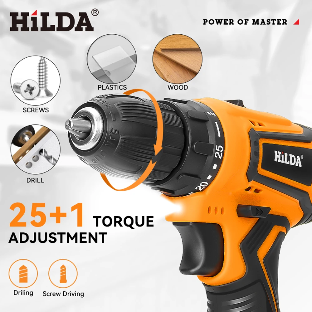 HILDA 21V Mini Wireless Power Driver DC Lithium-Ion Battery Power Tools Cordless Drill Electric Screwdriver