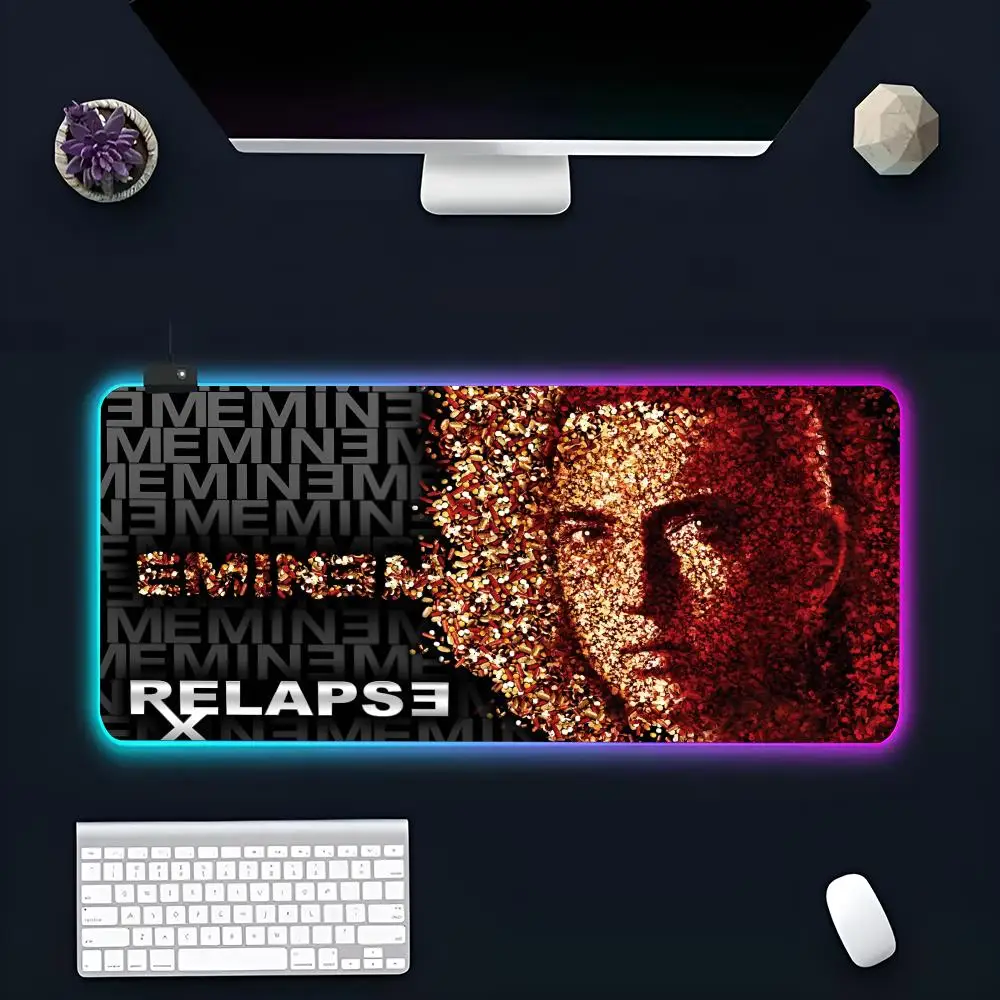 

Rap Singer Eminem Mouse Pad Large RGB Mouse Pad XXL LED Mouse Mat Japan Mousepads Table Pads Keyboard Mats Desk Rug With Bac