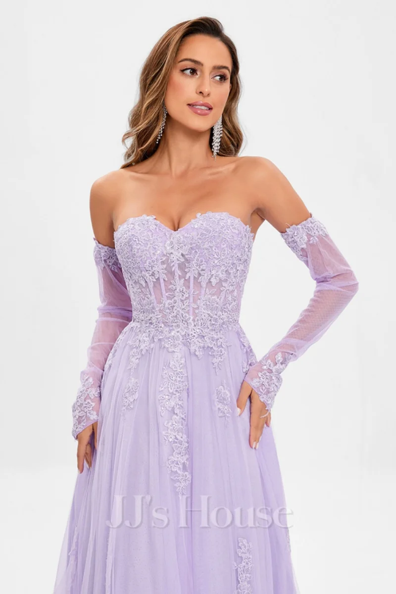 Jessica-Robes de Rhbrodées en tulle et dentelle, robes de mariée à manches longues, robes de princesse violettes µpersonnalisées, 2025