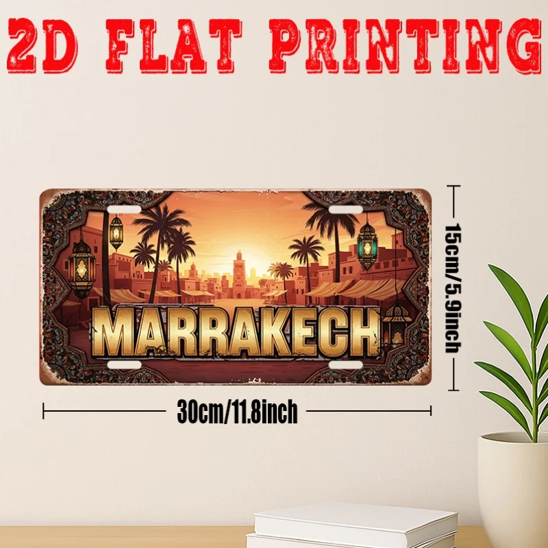 Morocco Marrakech Sunset Souk 2D Flat Printing License Plate Style Metal Tin Sign, North African City Themed Decorative Aluminum view 4