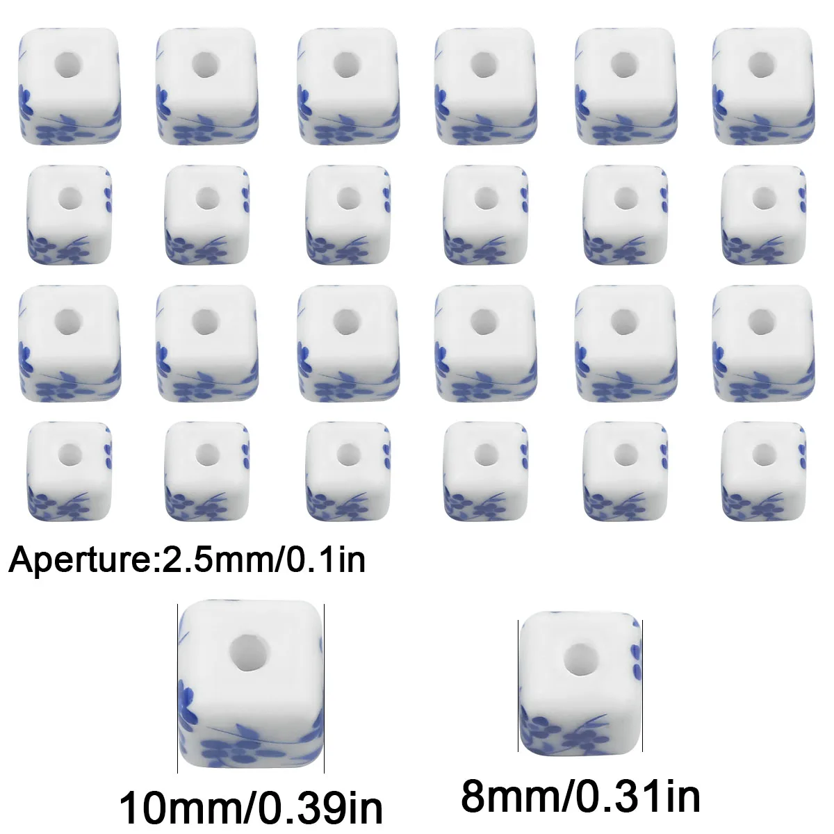 8 10mm Blue Flower Patterns Square Ceramic Spacer Loose Beads For Jewelry Making Bracelet Necklace DIY Accessories Finding