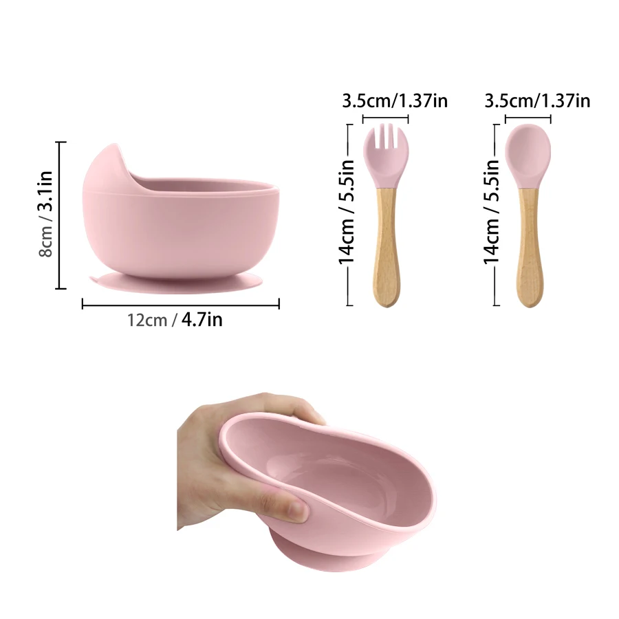 Juego de cuencos de alimentación de silicona de grado alimenticio para bebé, platos de Color sólido, cuenco de alimentación impermeable con cuchara,