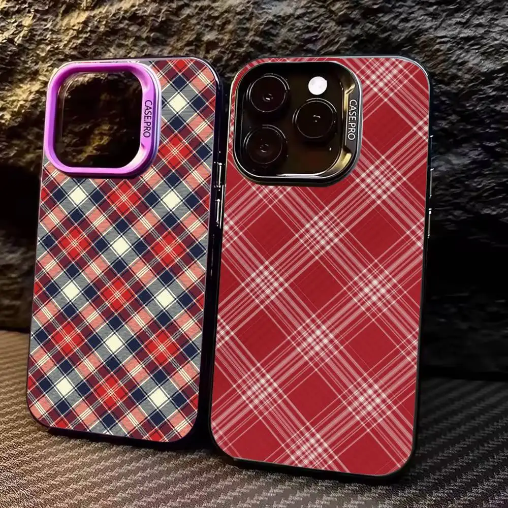 

Scottish tartan pattern Phone Case For iPhone17,16,15,14,13,12,11 Plus,Pro Max Colored Silver Plated Inside Cover
