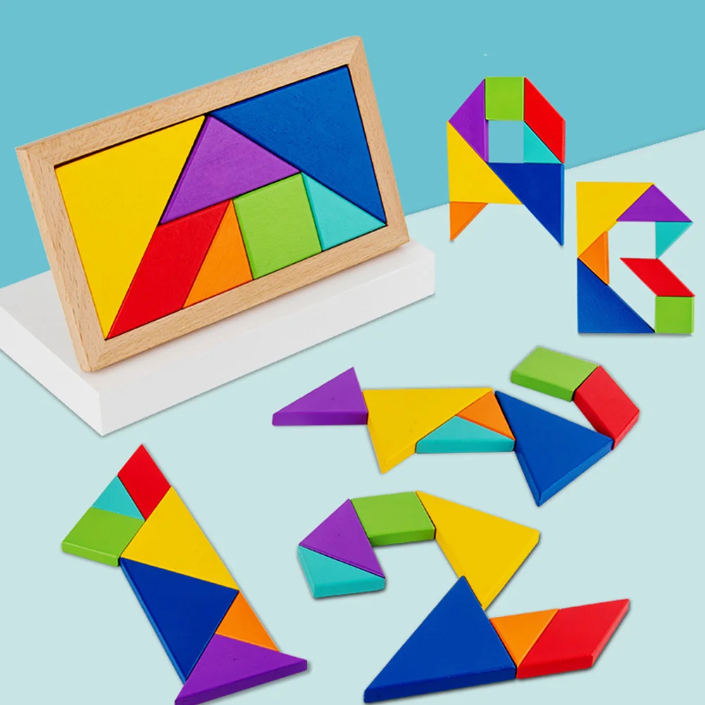 

1 Set Of Beech Wood Tangram Smooth Rounded Edges Learning Geometry Color Recognition Wood Puzzle For Children Skill