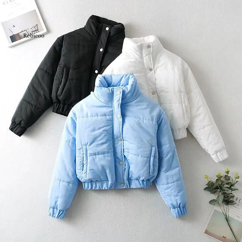 2021 New Winter Puffer Cotton-padded Coats Female's Oversized Hooded Parka Short Loose Warm Bread Coat Candy Color Cotton Jacket