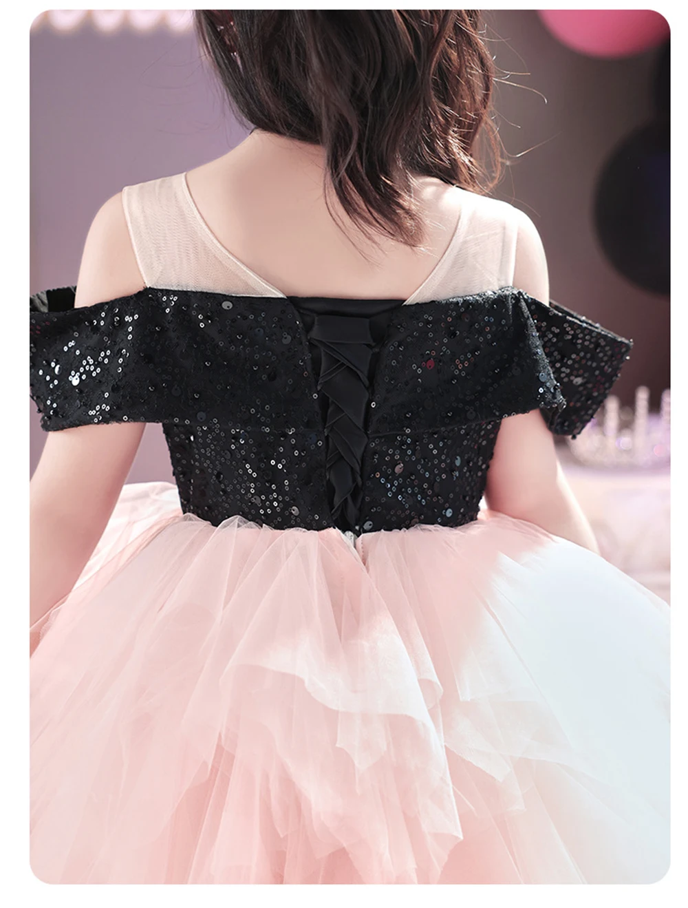 3-10T Girl's Light Luxury Birthdays Party Princess Dresses Children's Sequins Off Shoulder Piano Performances Puff Hem Gown