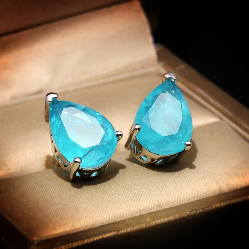 New High Quality Paraiba Jewelry Set Zirconium Earrings Ibalan Geometric Square Drop Earrings Party Birthday Jewelry Gift
