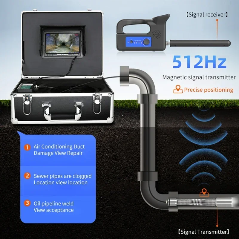 20M to 150m black cable 1080p pipe inspection 23mm IP68 waterproof sewer 7 inch 9 inch with video