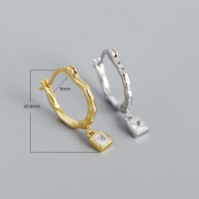 WANTME 925 Sterling Silver Square Charm Zircon Pendant Drop Earrings for Women Classic Irregular Party French Piercing Jewelry 2