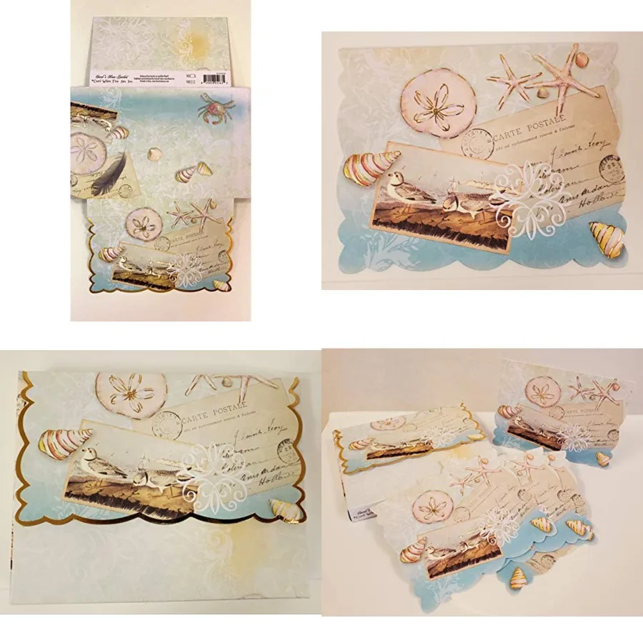 Tarjetas de notas de cartera en caja elegantes de la costa marina, perfectas para saludos con temática costera, con diseños artísticos y calidad superior