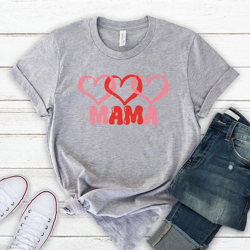 MAMA Fashion Hand-drawn Heart Pattern Women T Shirt Harajuku Short Sleeve MOM Top Tees O Neck Cotton Mother Cute Style Shirt