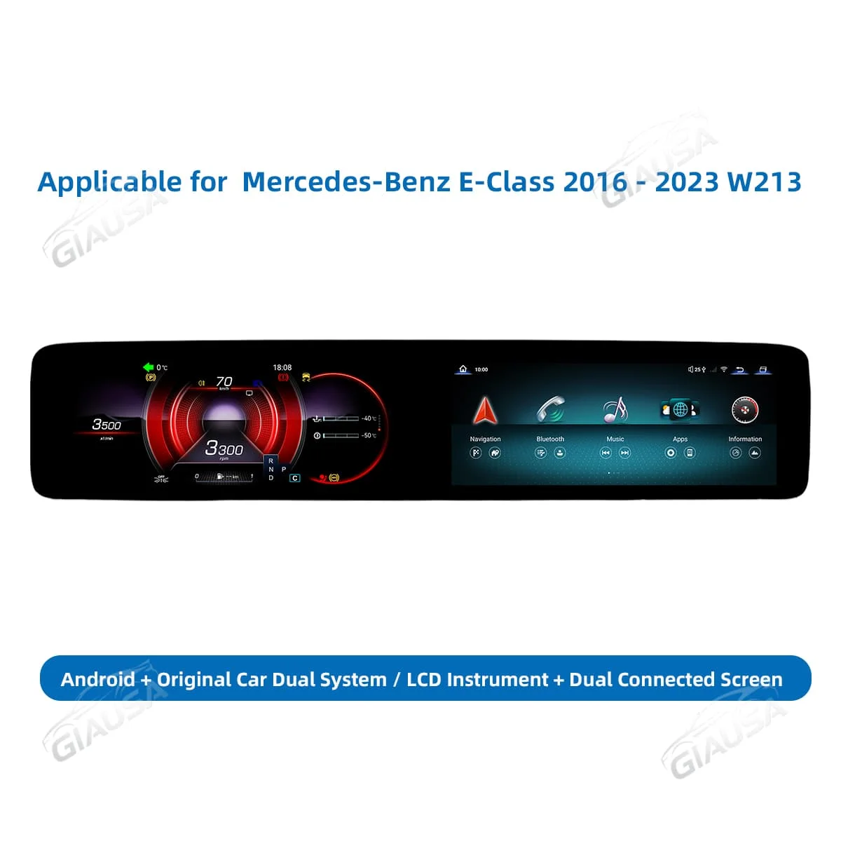 Android 14 Car Radio + Digital Cluster Dual Screen For Mercedes Benz E Class 2016-2020 Auto Stereo Multimedia Player DSP Parts