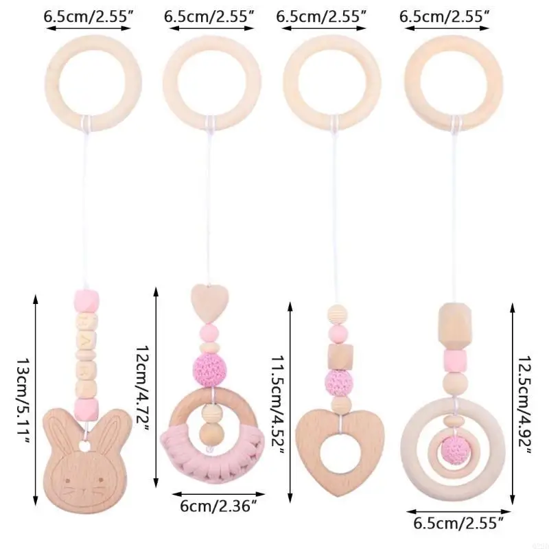 Q22D 4 PCs Baby Fitnessrahmen Anhänger Fitness Rack Kinderwagen Krippe Rasseln Holzringperlen Teether Hanging Mobile Bett
