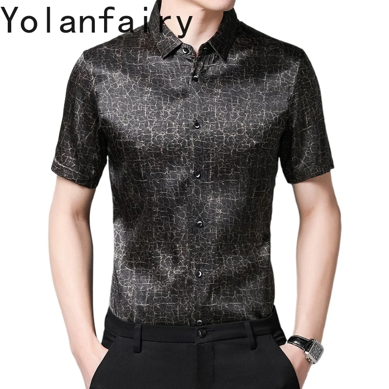 

YOLANFAIRY 92.4% Mulberry Silk Shirt for Man Camisas Verano Hombre Mens Shirts Short Sleeves Summer Shirt Mens Fashion Shirt Top