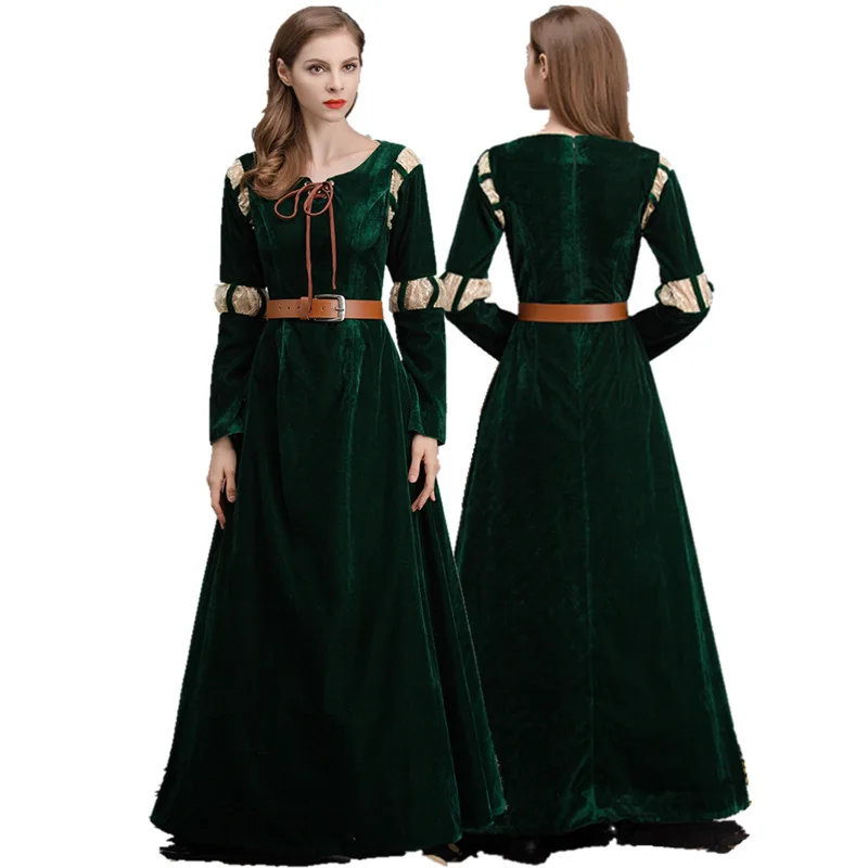 Disfraz de Halloween, vestido de Cosplay de Mérida de "Brave", vestido largo verde para adultos para cosplayistas femeninas