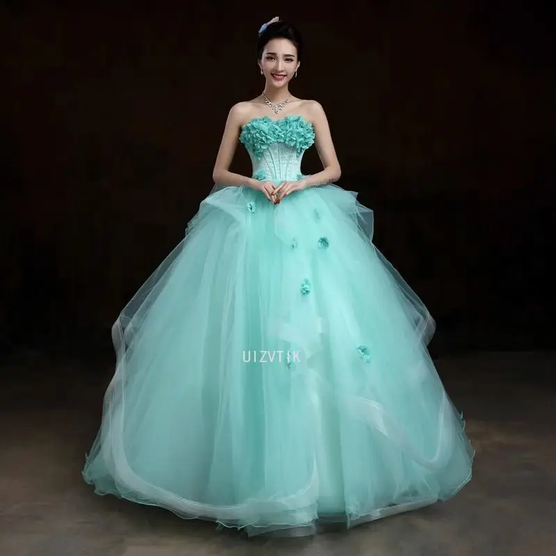 

Green Strapless Applique Wedding Dresses Sexy Off-Shoulder Bridal Photos Shoot Dresses Elegant Formal Evening Party Long Gowns