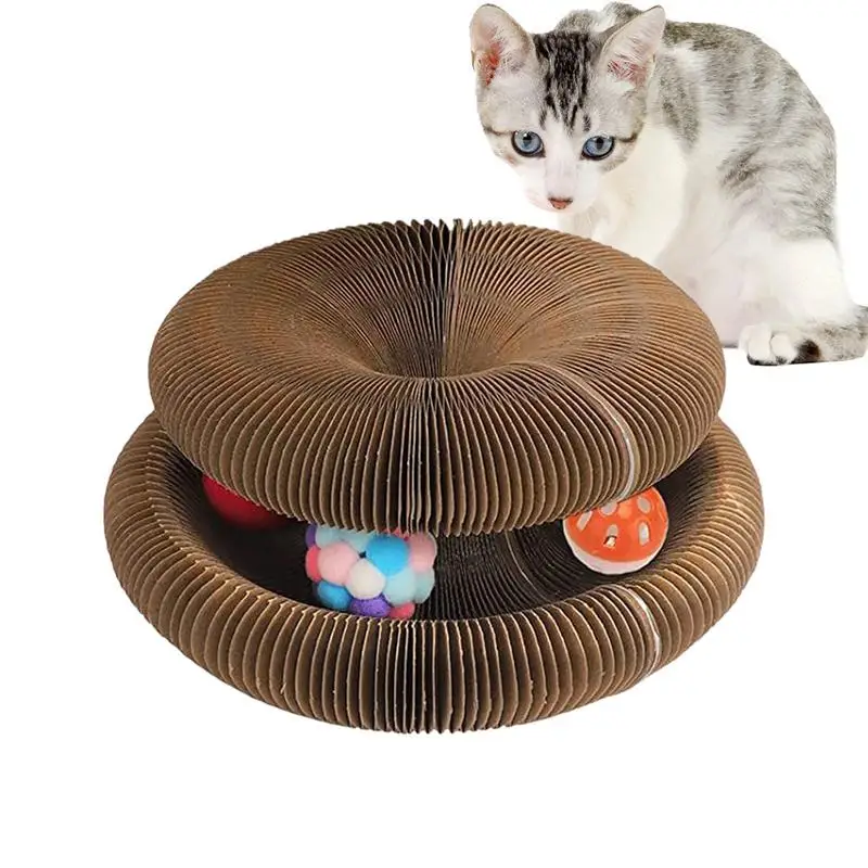 Cat Scratching Board Foldable Cat Grinding Scratch Pad With Balls Cat Accordion Toy Scratcher Interactive Kitten Educational Toy