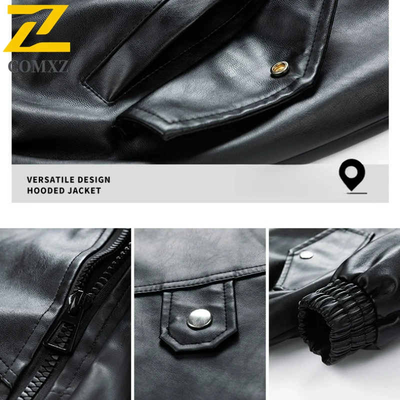 COMXZ New Male PU Leather Jacket Fashion Classic Stand Collar Racing Motorcycle Jackets Outdoor Camping Breathable Autumn Coat​