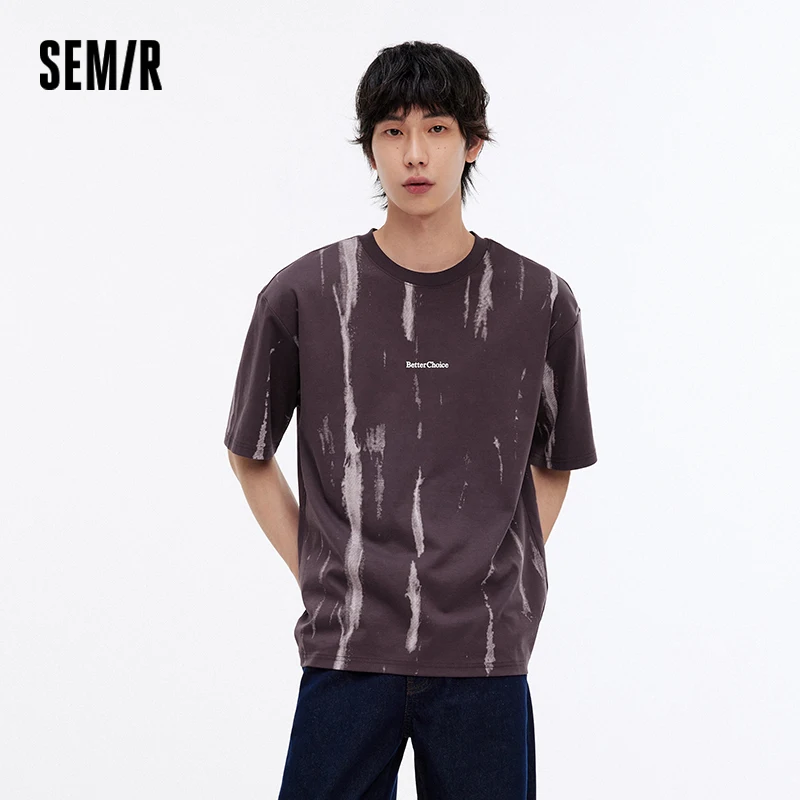 

Semir Short Sleeve T-Shirt Men Chinese Ink Print Unique Niche Design Autumn Letter Graphic Round Neck Fashion Top