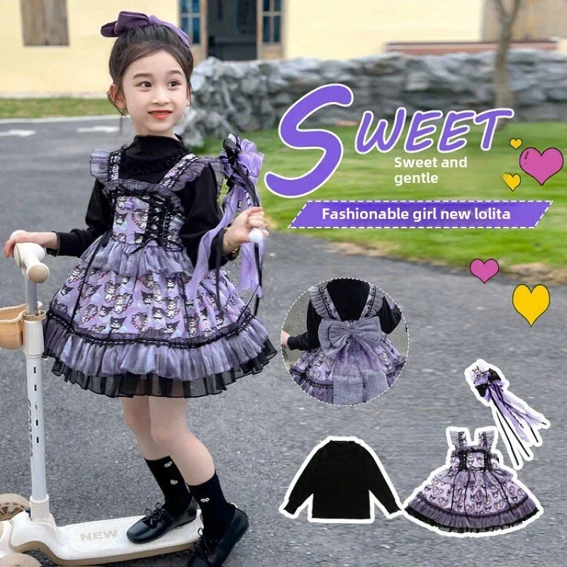 Christmas Sanrio Halloween Kuromi Kids Girl Dress suspender Layered Tulle Dress Xmas Clothes Cartoon Cute Lolita Skirt Anime