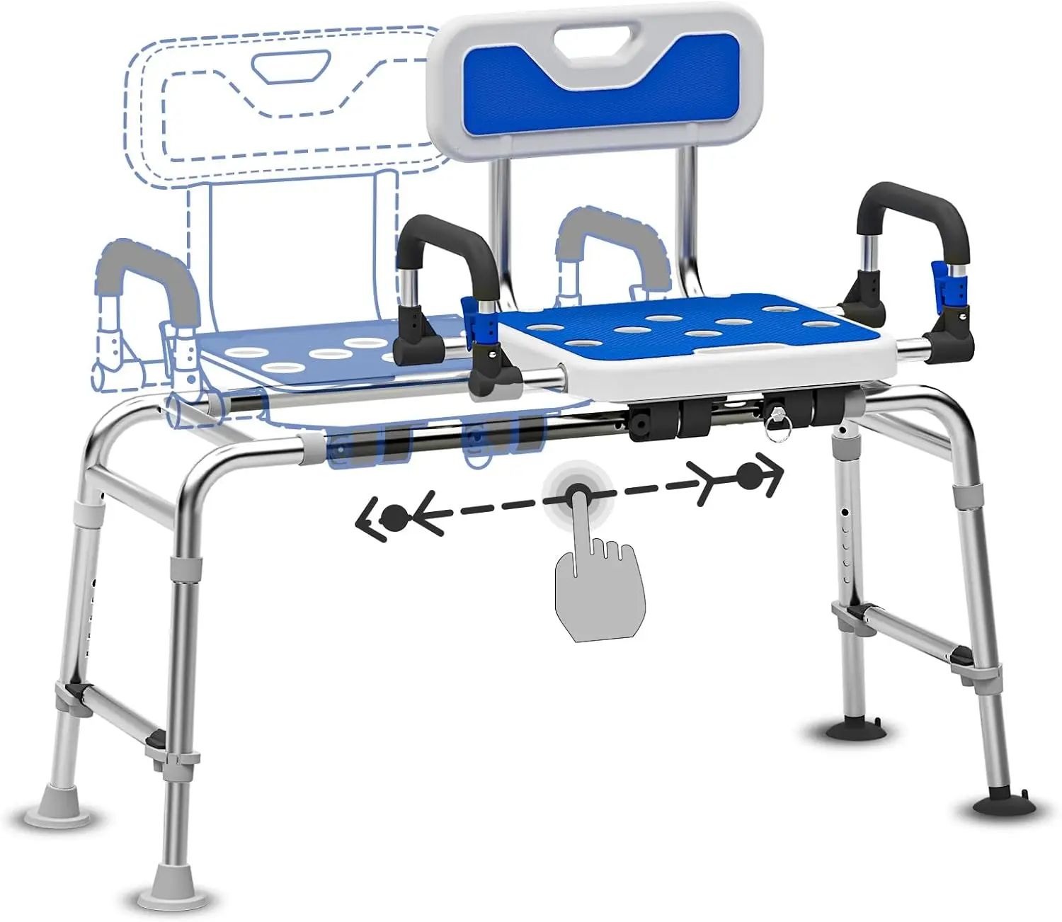 

Adjustable Sliding Shower Chair with Arms and Back, 500lbs Capacity Tub Transfer Bench for Elderly and Disabled