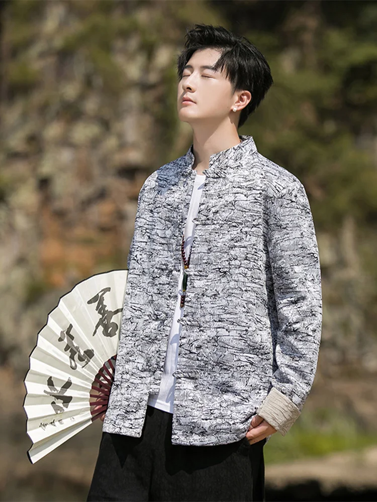 

Chinese Sle Men's Jaet Autumn Spring Embroidered Oversize Fat Man's Button down Coat Youth Zhongan Suit Loose Fit Outer...