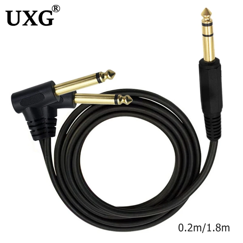 Pozłacany kabel 6.35mm 14 męski TRS Stereo do podwójnego 2X6.35mm 14 TS Mono 90 stopni kąt prosty Y Splitter Audio 6.5 MM