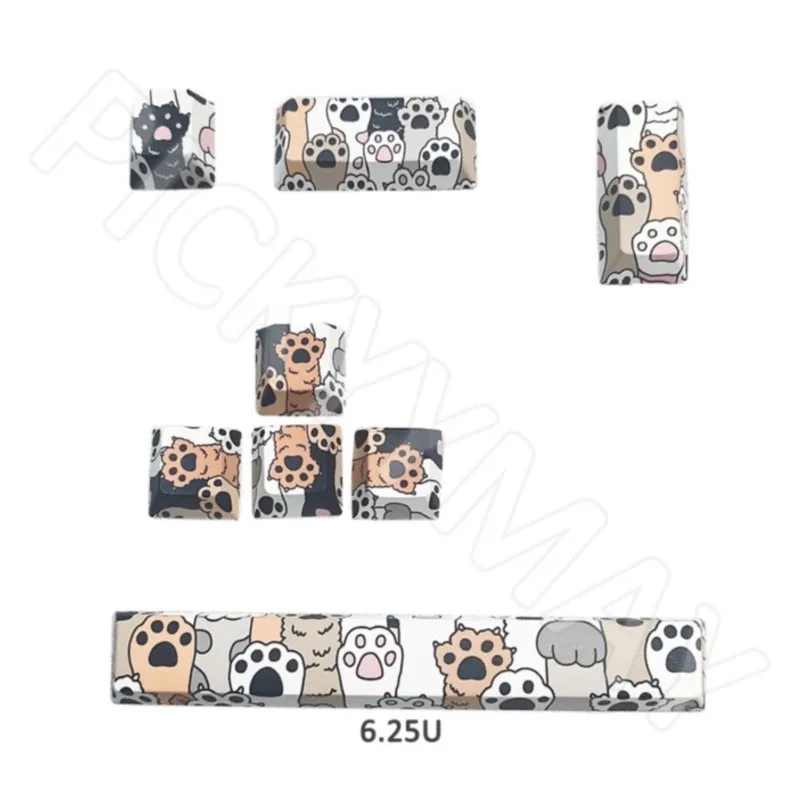 

8 PCS 5-Side Dye-Sub PBT Keycaps Kawaii Catpaw Key Caps 6.25U Spacebar Cute Fit Cherry MX Switches On Mechanical Keyboard