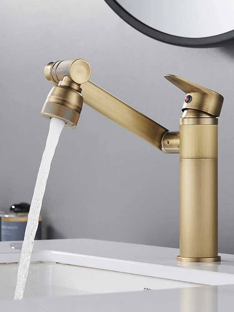 

Basin Sink Faucet Brass Antique Mixer Tap Hot&Cold Lavatory Crane Deck Mounted Single Handle Bathroom Faucet 360Degree Rotate