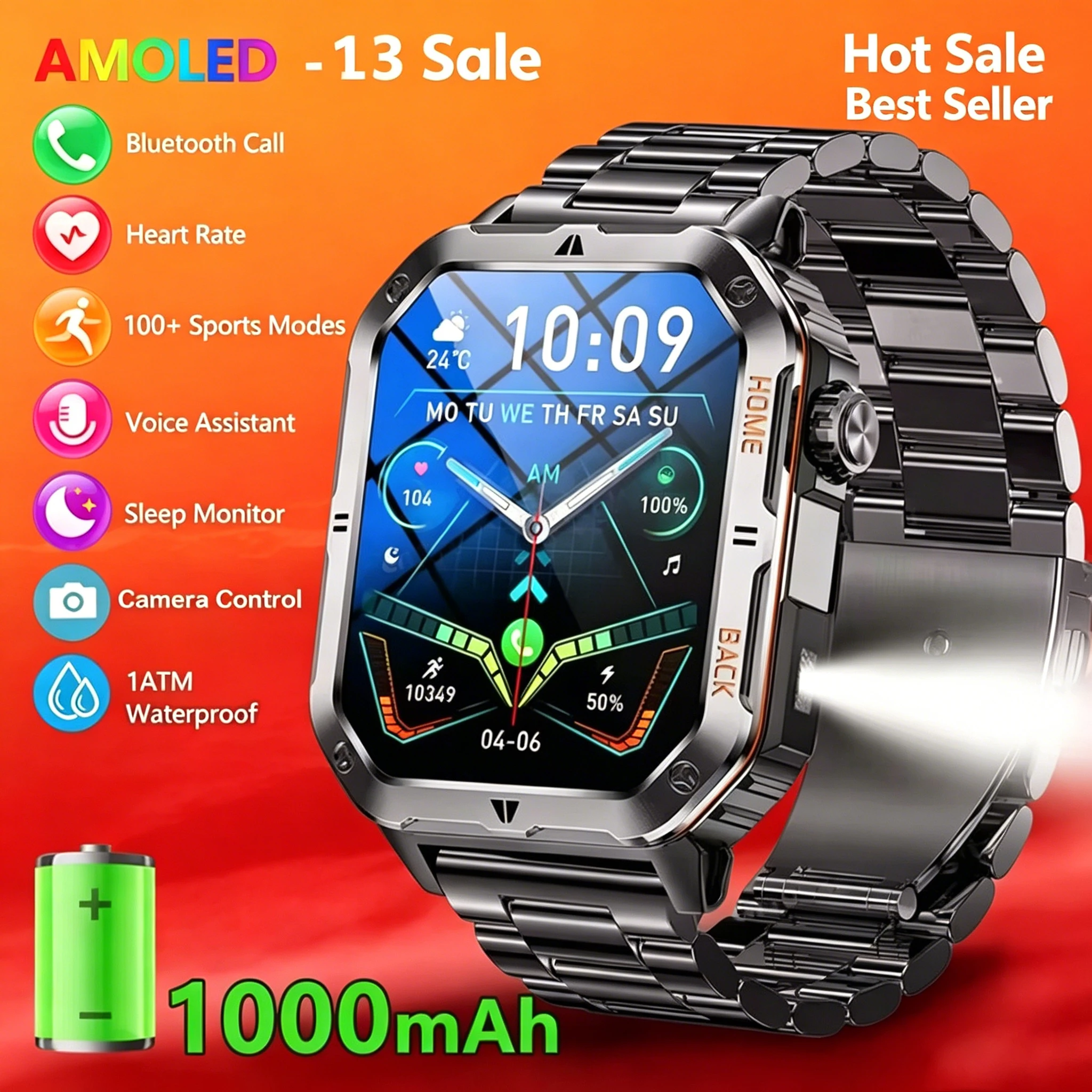 

Hot new Global Smartwatch 2.01Inch 1100mAh Large Battery LED Light Compass Men Outdoor Sport Watch Voice Assistant Wireless Call