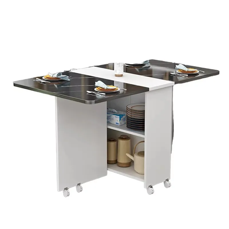 #Folding Kitchen Dining Table With Storage Rack 2 Storage Drawers, Space Saving Movable Kitchen Extendable Dining Table 