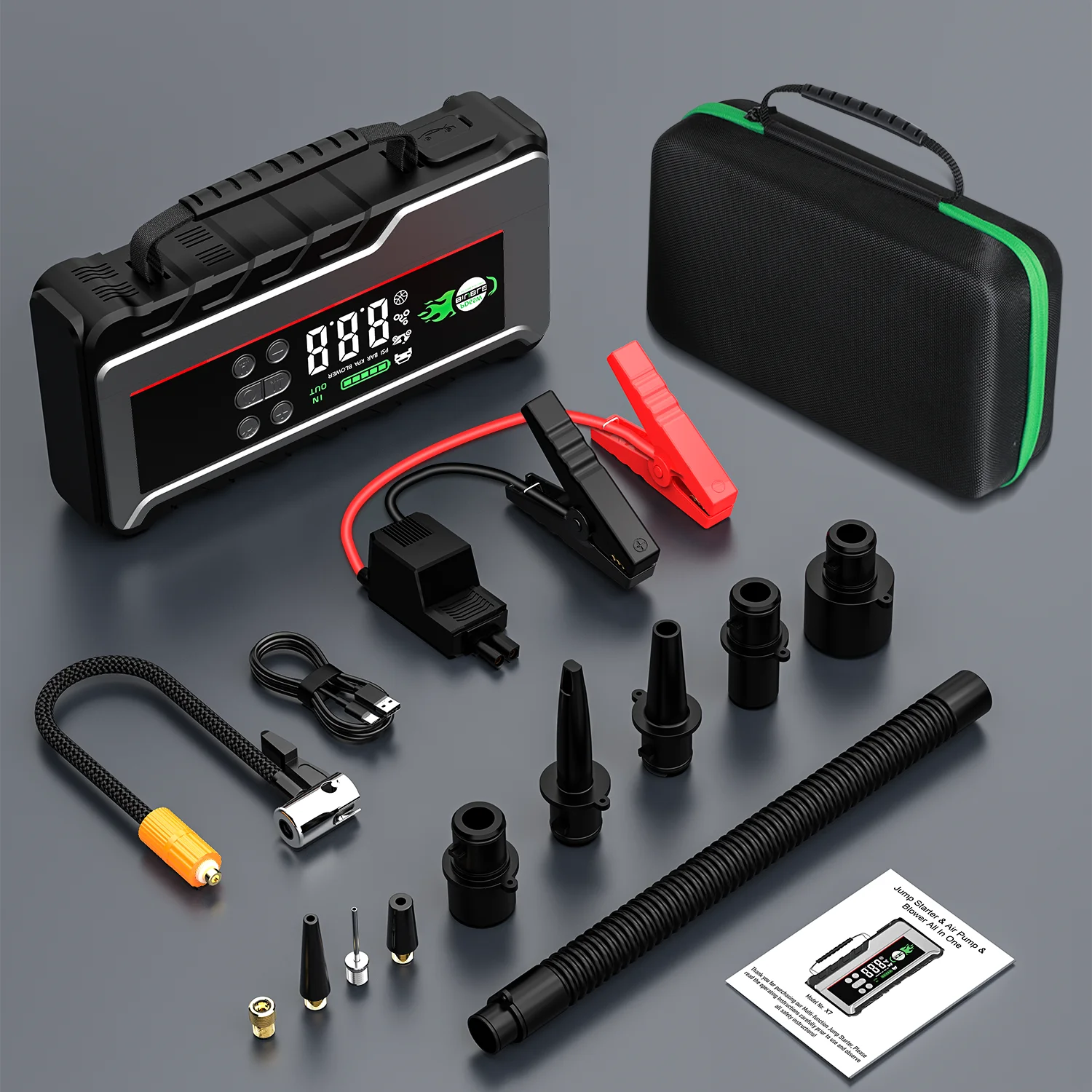 8000mAh 12V Pack de démarrage portable de batterie de voiture avec compresseur d'air numérique - Chine Pack d'appoint, démarreur-batterie auxiliaire avec compresseur d'air