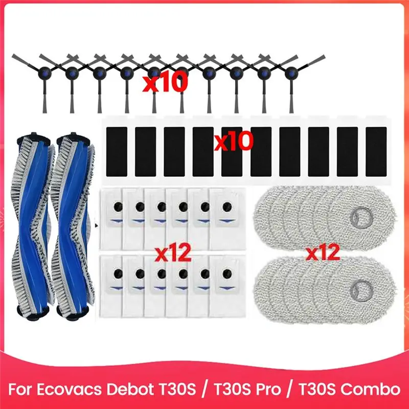 

Набор из 46 предметов: щетки, мешки для пыли, фильтры и салфетки для мытья полов для робота-пылесоса Ecovacs Debot T30S T30spro T30scombo, сменные запчасти