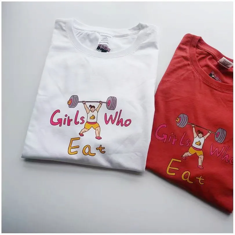 Girls Who Eat Feminise Graphic Printed Cute T Shirts Women Short Sleeve Loose Cotton Casual Tops Tees Tumblr Fashion Shirts