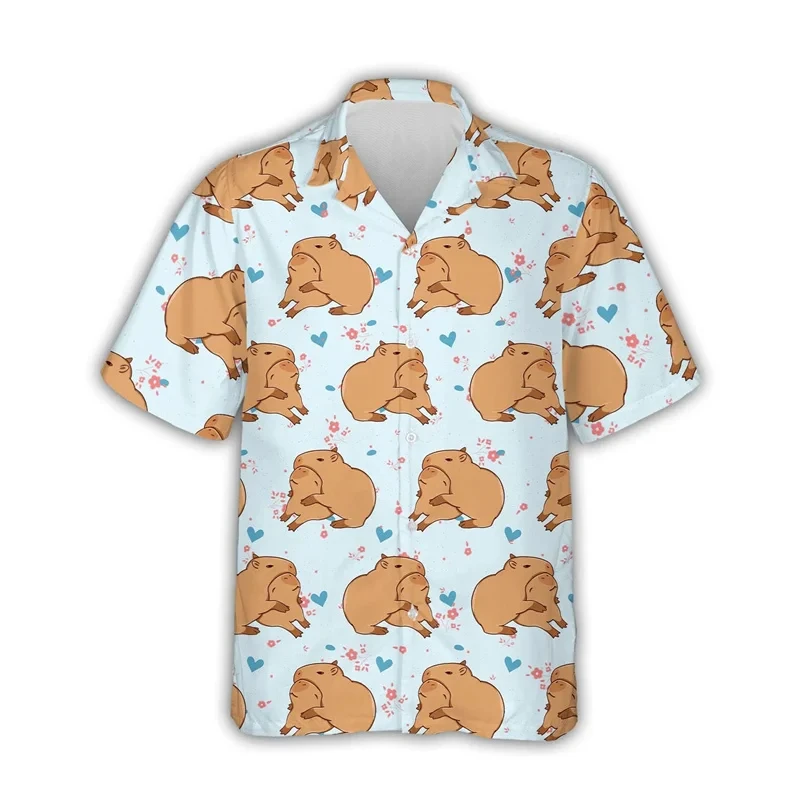 

Newest Capybara Graphic Shirts For Men Clothing 3D Print Hawaiian Aloha Beach Shirt Short Sleeve Y2k Cute Kids Tops Lapel Blouse