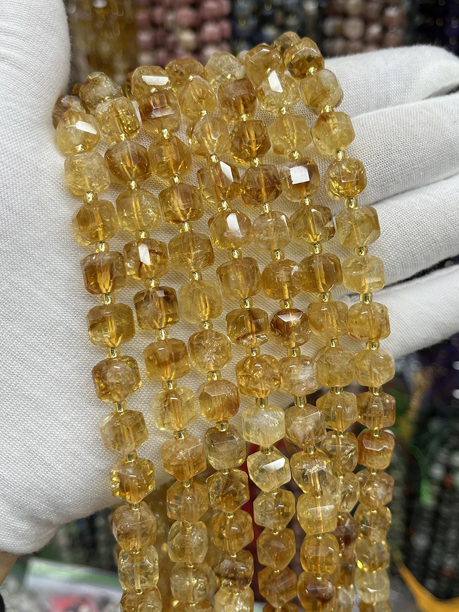 Natural Crystal Citrine Crystal Handmade Faceted Cube Loose Beads For DIY Jewelry Making Bracelet Necklace 15“ 6-7mm 8-9mm