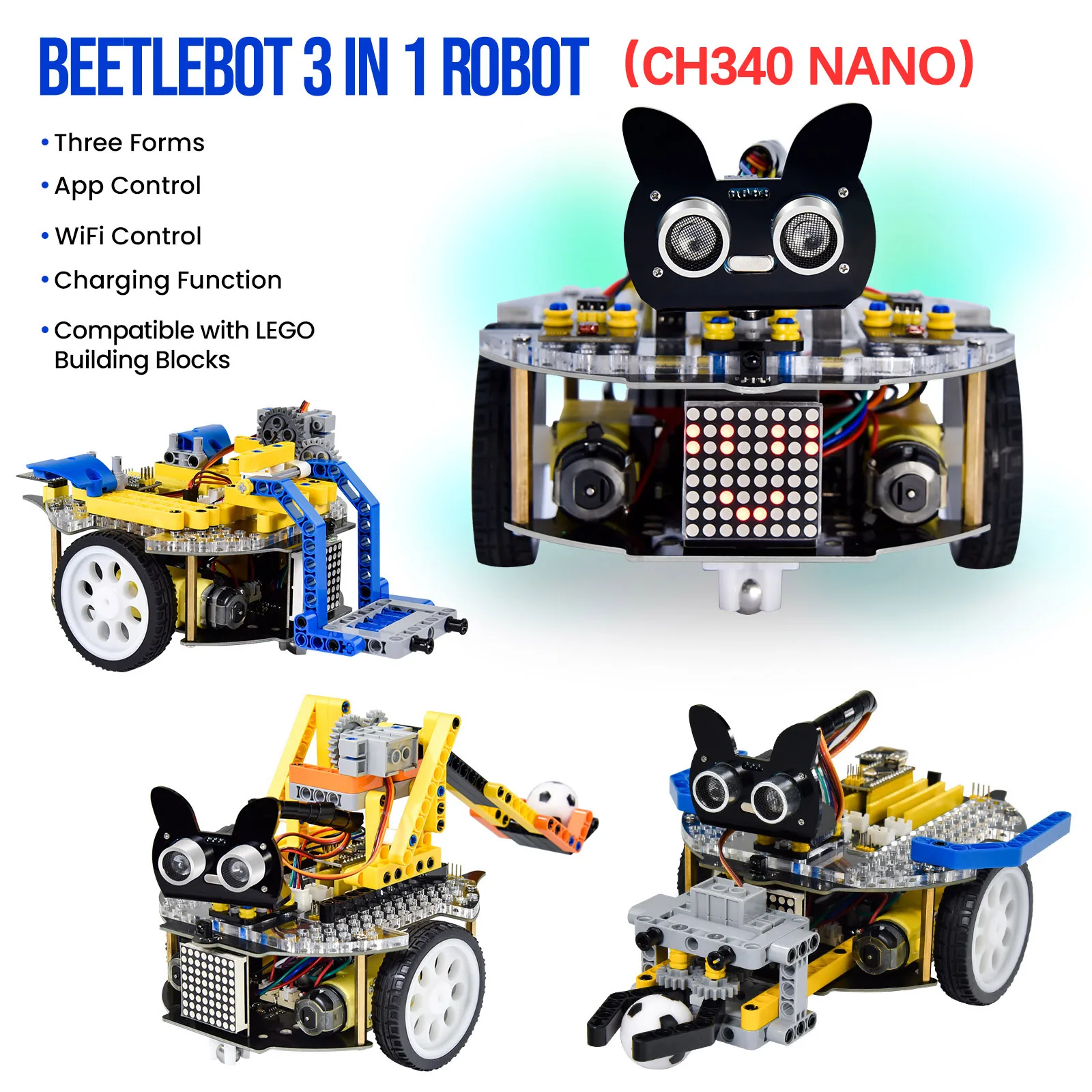 

Keyestudio 3 in 1 Beetlebot Robot Car for Arduino(Raspberry Pi Pico/ESP32) STEM Education DIY Kit Compatible with LEGO+Projects