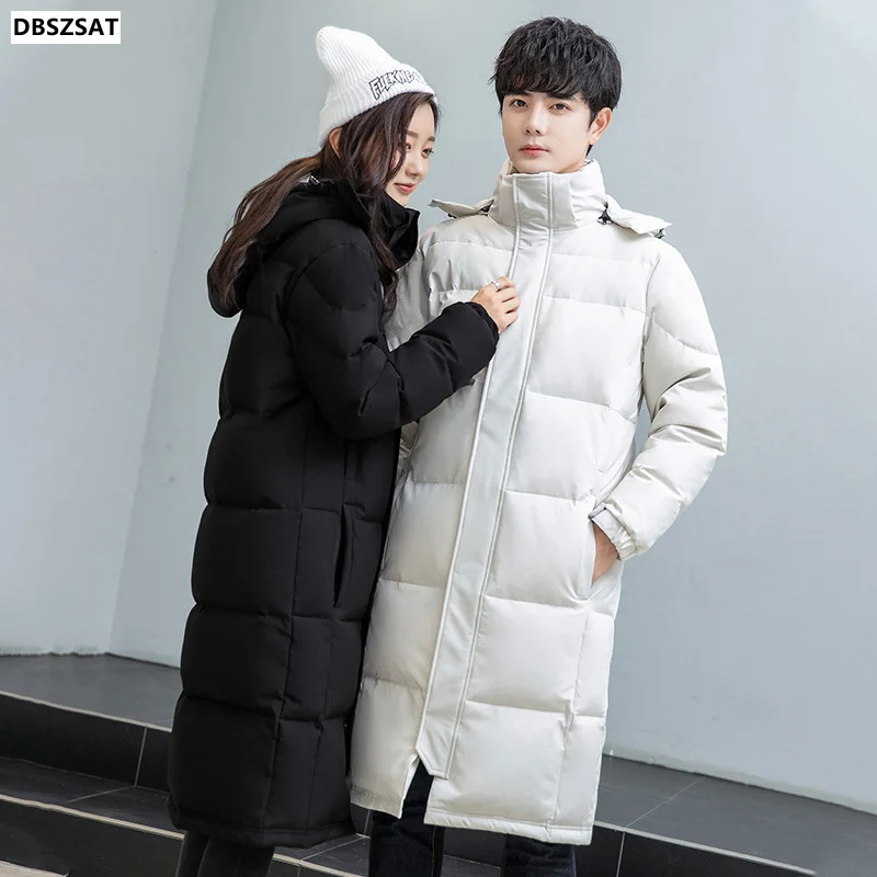 S-3xl Mens White Duck Down Jacket Winter Male Coats Zipper Long Style Solid Hooded Thicken Windproof Outerwear Clothes Hy169