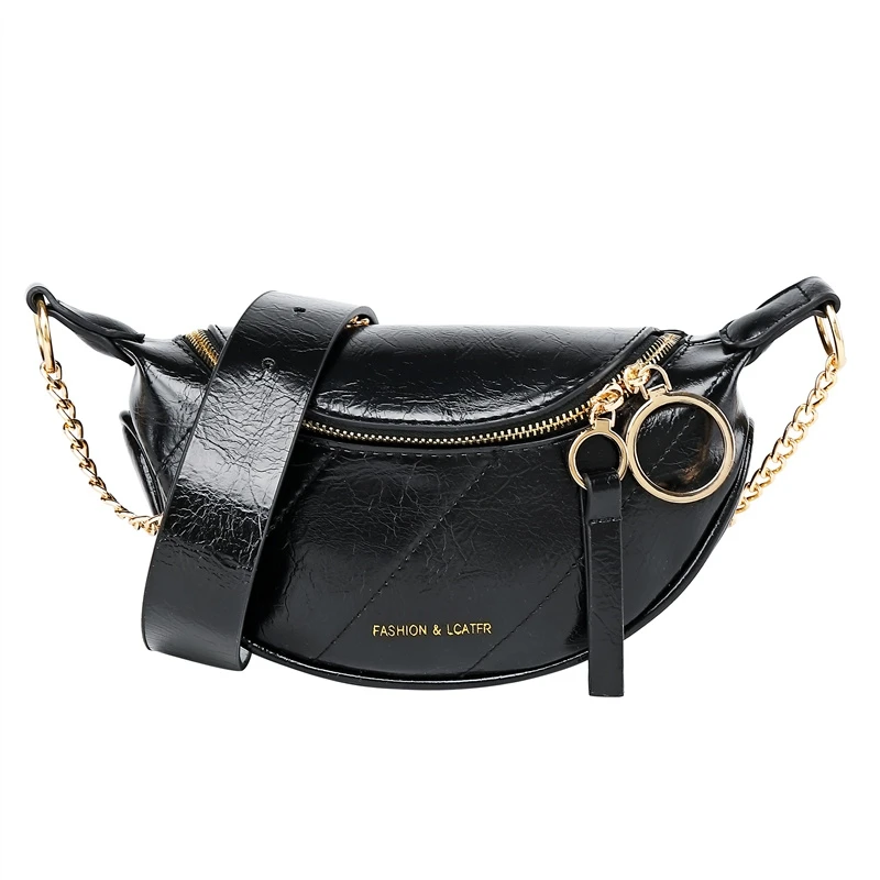 New Chain Leather Crossbody Bags Women Small Quality Shoulder Messenger Waist Bag Lady Casual Ring Zipper Handbags and Purses