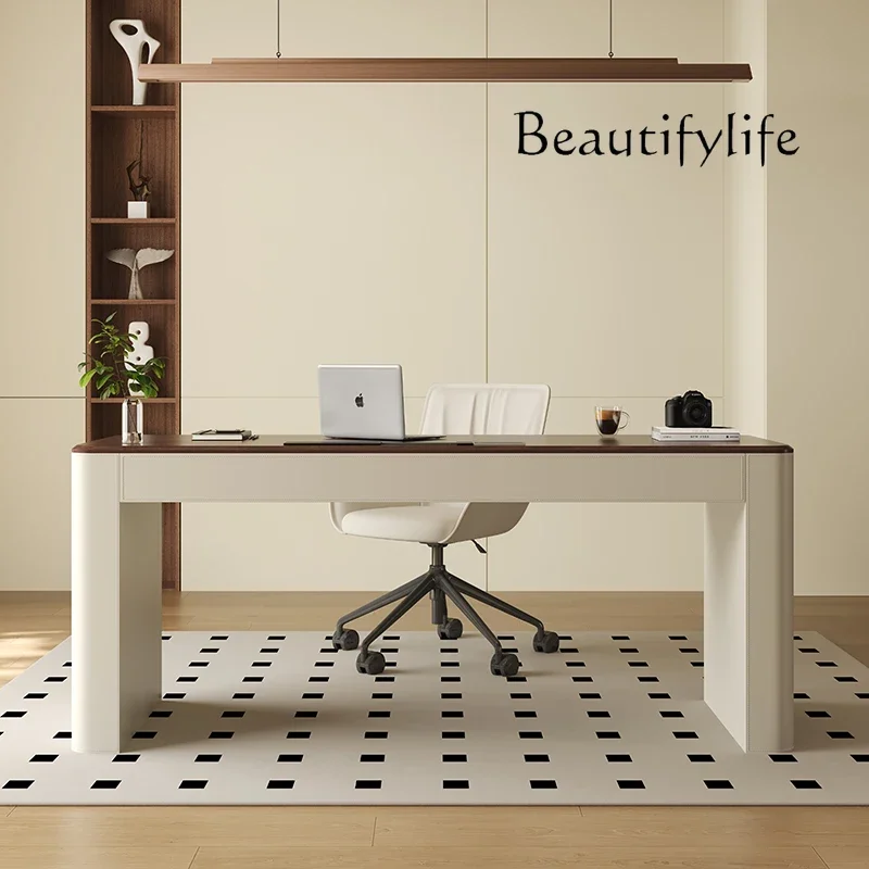 

N49 Walnut solid wood desk Italian minimalist home bedroom study desk light luxury modern advanced inductor computer desk