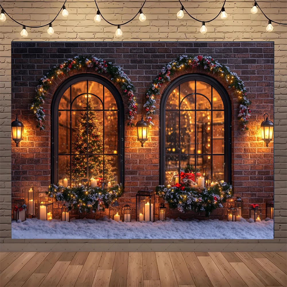 Christmas Scene With Large Window Mountain Photography Backdrops New Year's Eve Family Party Gift Photo Studio Background