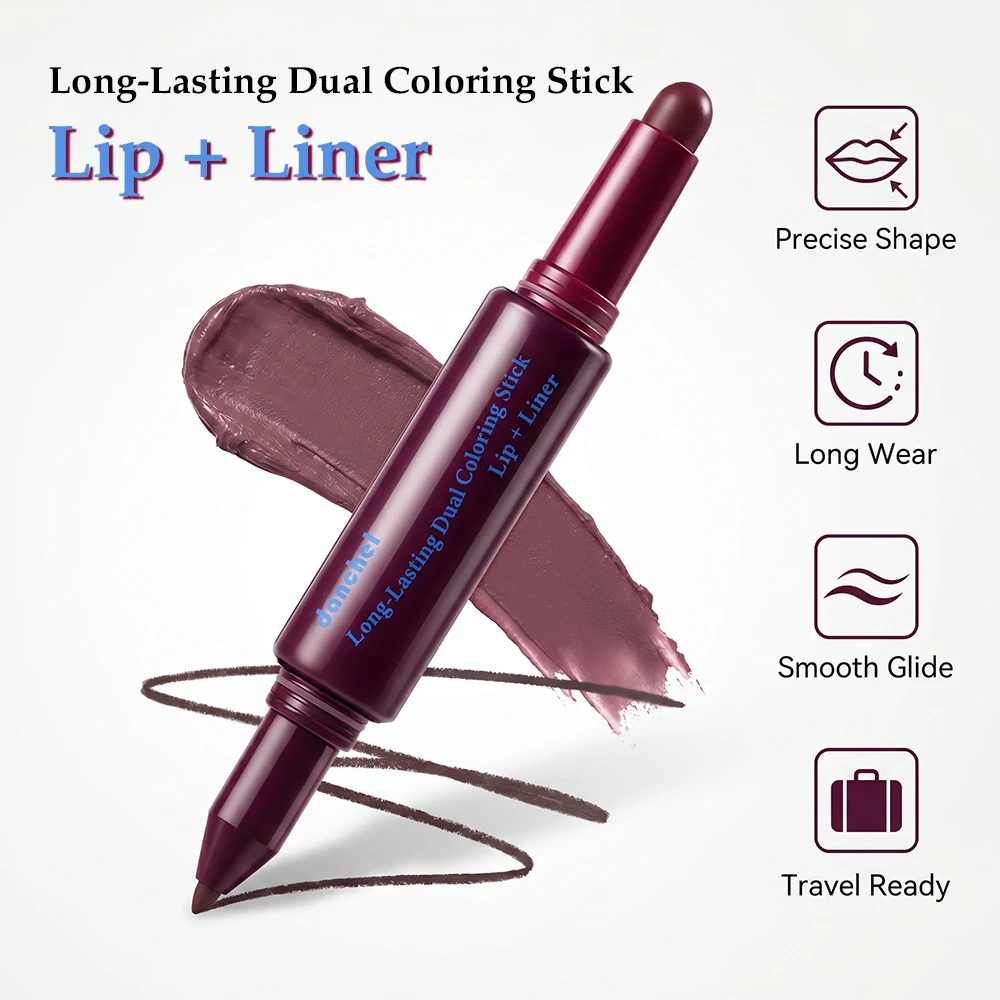 2-in-1 Dual Coloring Lip Stick Satin Smooth Glide High Pigment Lip Liner Lipstick Long Lasting Anti Smudge Daily Lip Makeup