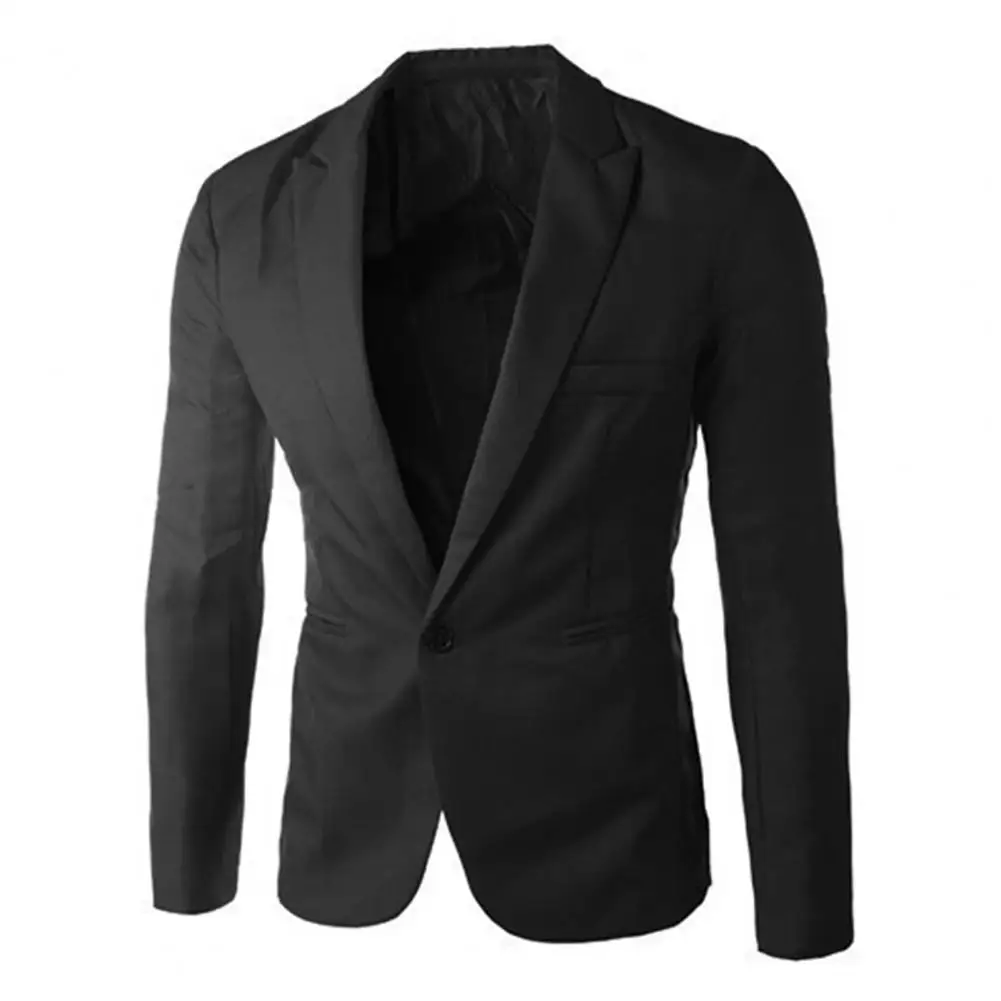 Cotton Blend Men Blazer Coat Vintage Solid Color Long Sleeve One Button Suit Blazer Slim Fit Sport Business Casual Suit Jacket