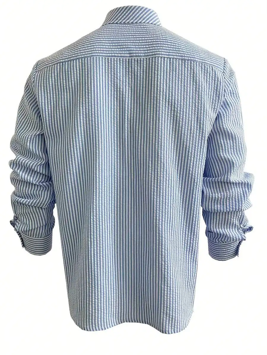 Herren Langarm-Streifenhemd mit Lockerem Schnitt Stilvolle Bequeme Freizeitkleidung für Alle Jahreszeiten Ideal für Outdoor-Aktivitäten – Detail 5